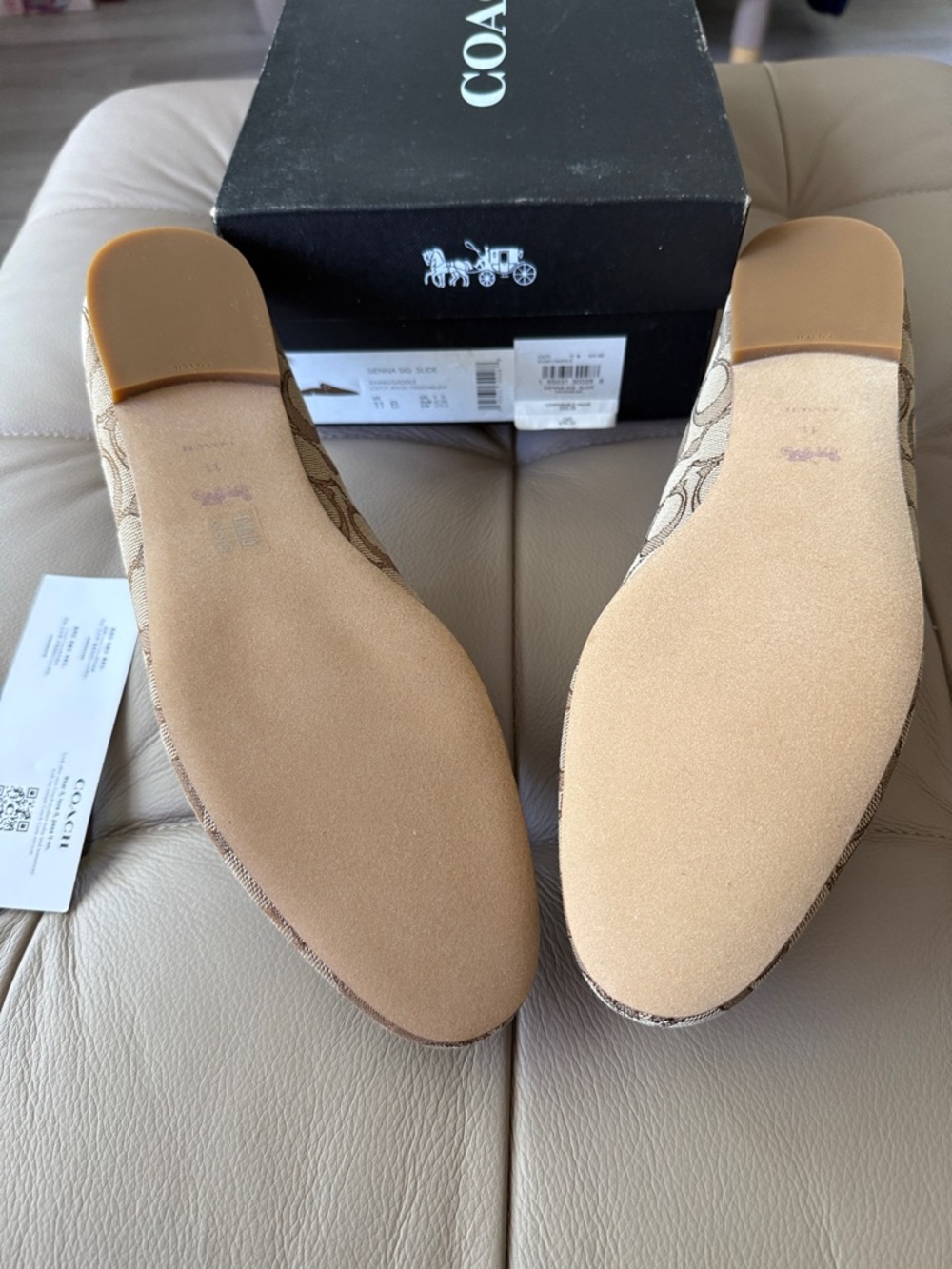 NWT Coach women Tan Signature Canvas Slip-On Loafers with Gold Hardware size 11B - Picture 5 of 7
